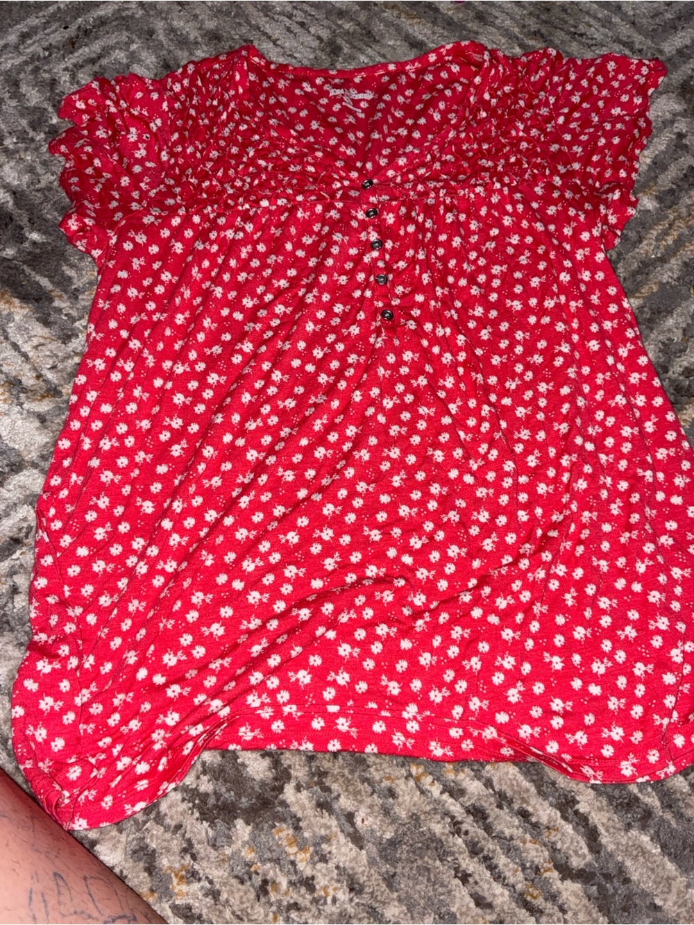 Kim Rogers Red Daisy-Print Button Front Blouse